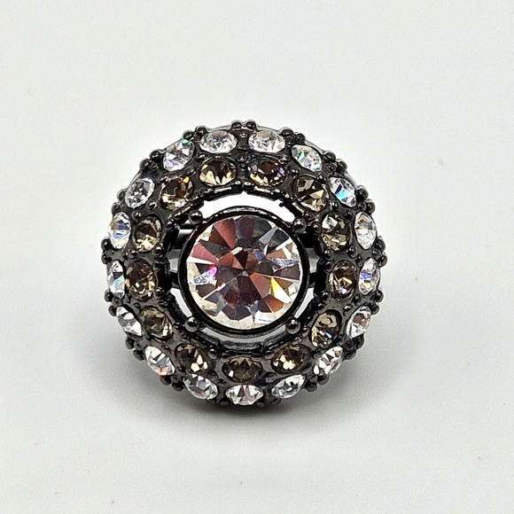 VINTAGE Premier Designs JAZZ Hematite Plated Rhinestone Dome Ring Size 6 - Picture 6 of 7
